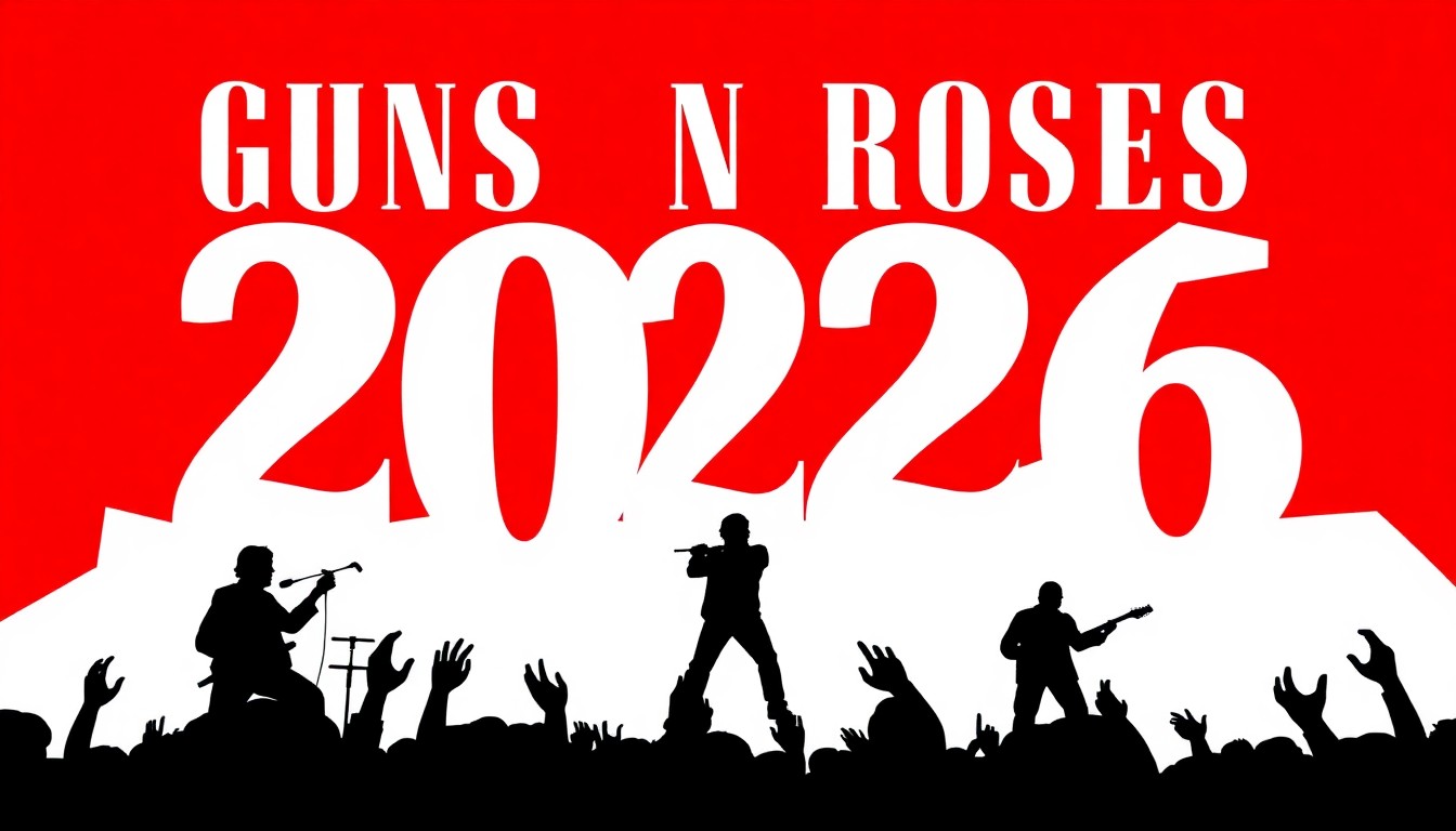 A bold, abstract illustration featuring jagged, angular shapes in striking red and black, conveying the raw power and anticipation of Guns N' Roses' long-awaited return to touring.