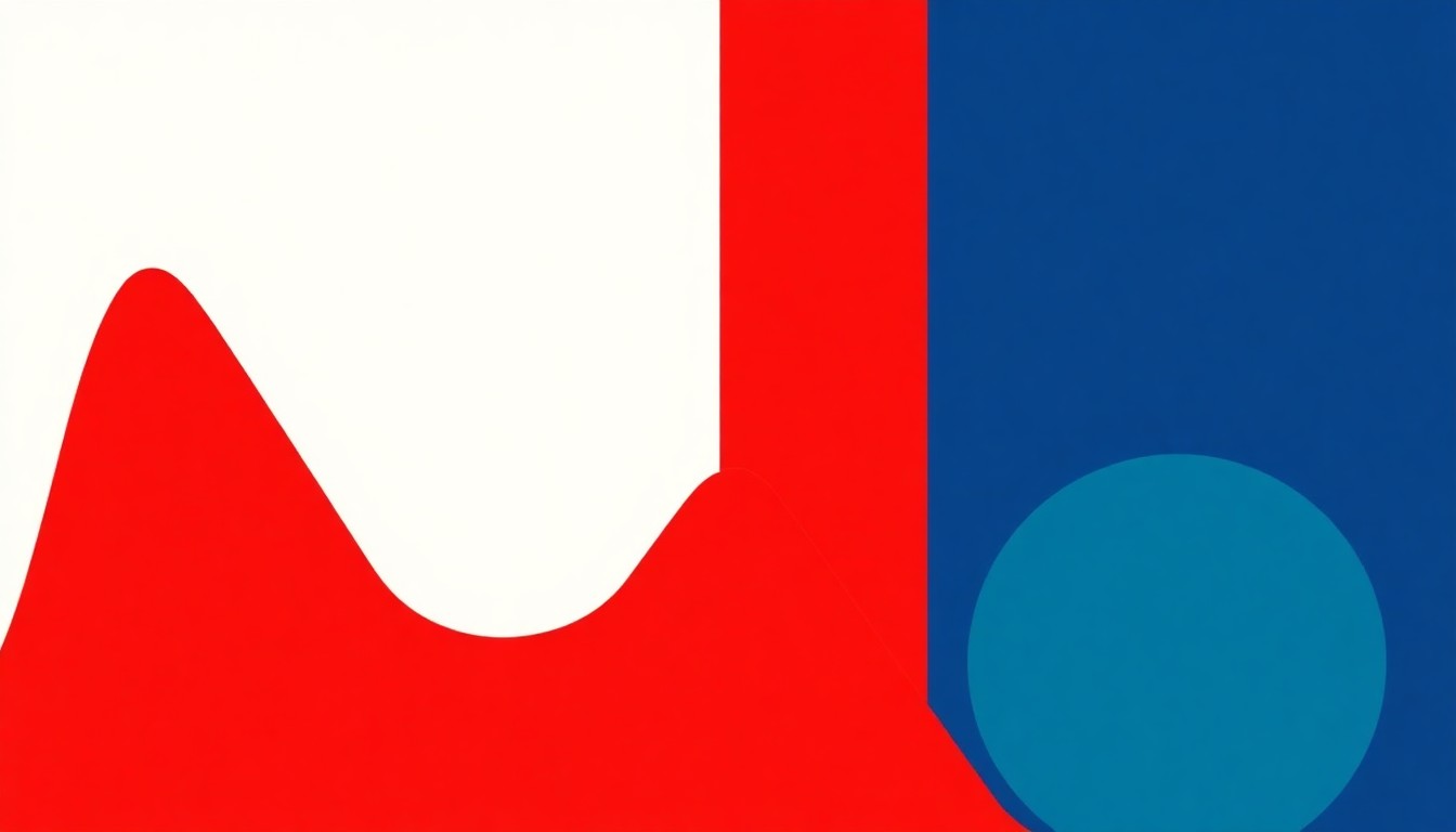 A geometric abstract illustration using bold shapes and primary colors to conceptually represent the volatility of energy prices and the Federal Reserve's limited ability to directly address such supply shocks.