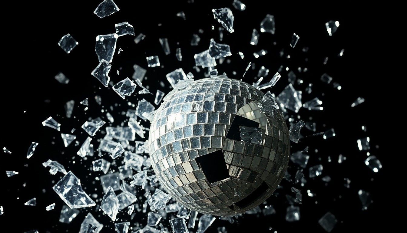 An extreme close-up photograph of shattered, glittering glass fragments in high-contrast studio lighting, conceptually representing the cultural impact of these provocative 2000s albums.