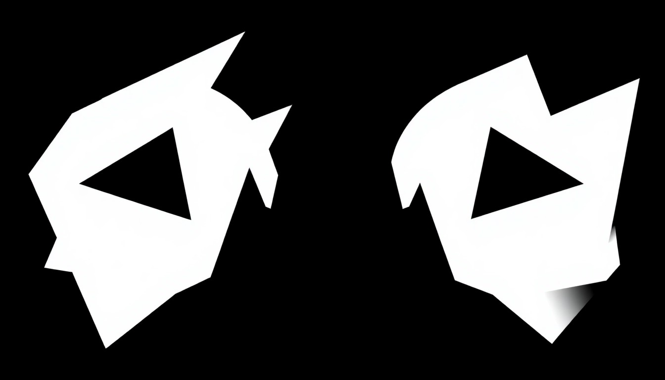 An abstract composition of sharp, angular black shapes against a stark white background, conceptually representing the tension between human and AI-generated music.