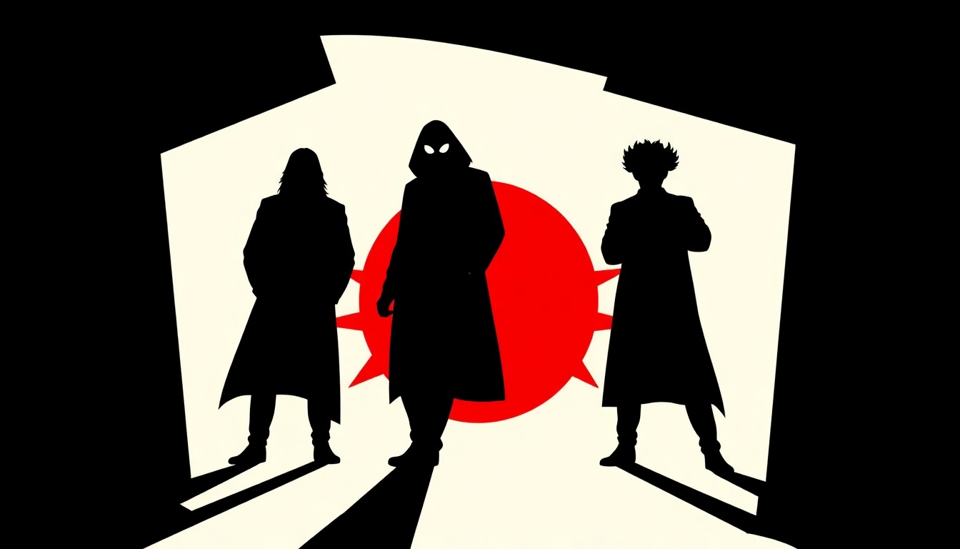 A striking, abstract composition of jagged black silhouettes and bold, high-contrast shapes in red and white, conceptually representing the powerful presence of the band PRESIDENT without any text or literal imagery.