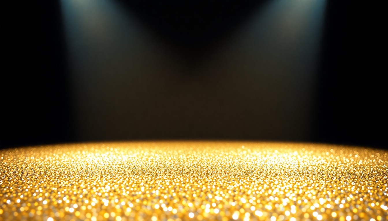 An extreme close-up photograph of a shimmering, glittering sequin texture in dramatic high-contrast studio lighting, evoking the glamour and luxury of a legendary musical career.