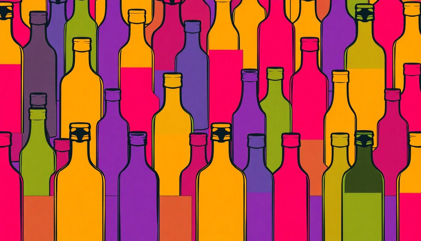 A bold, graphic silkscreen illustration of a single olive oil bottle repeated in a vibrant grid, capturing the pop art essence of an everyday product elevated to a coveted lifestyle item.