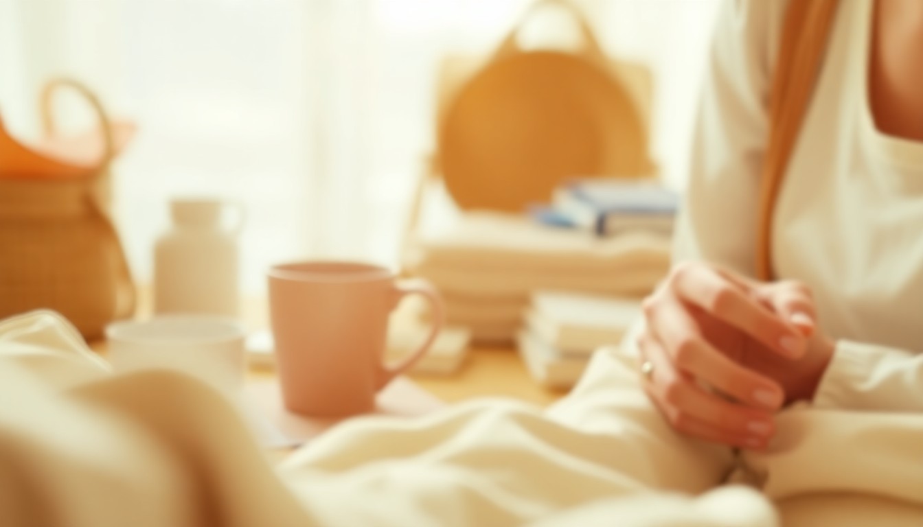 An extremely abstracted, out-of-focus photograph in soft pools of warm color and light, depicting a conceptual lifestyle scene without any identifiable objects or people.