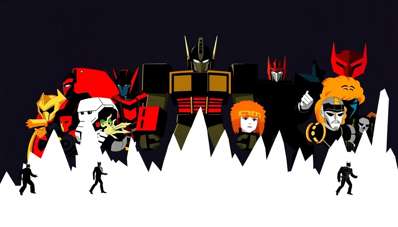 A striking abstract illustration composed of bold, angular shapes in primary colors, conceptually representing the diverse cast of characters and stories featured in the Energon Universe Special 2026.