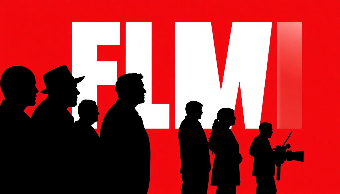 A striking abstract composition of jagged black shapes and bold red and white colors, representing the energy and excitement of a film festival and the return of a renowned director to their hometown.