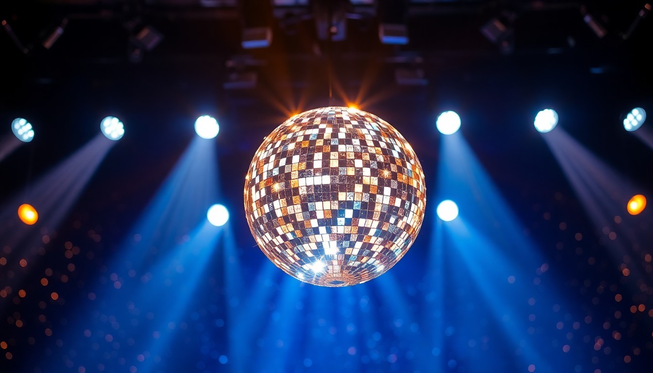 An abstract close-up photograph featuring dramatic, high-contrast lighting on shimmering, glittering textures, evoking the glamour and excitement of a Brooks & Dunn concert performance.