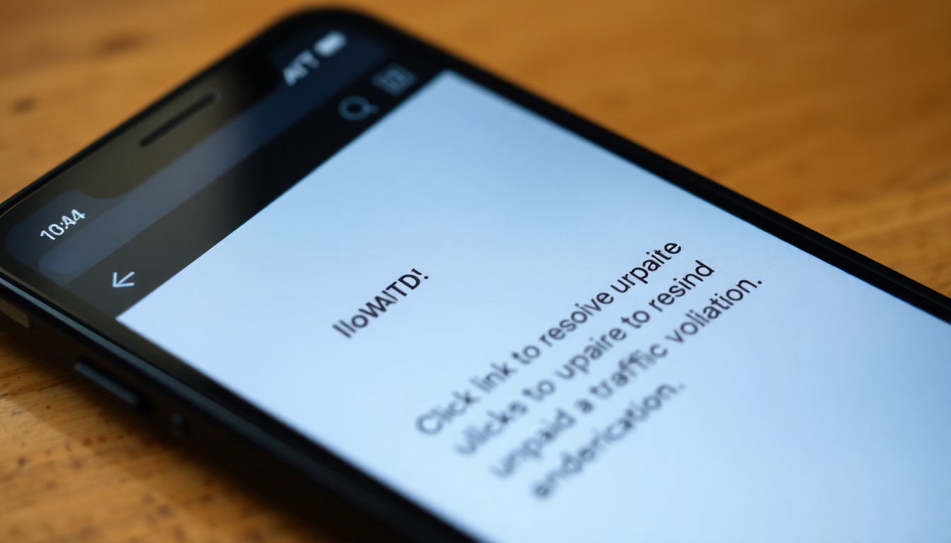 An extreme close-up photograph of a smartphone screen displaying a fraudulent text message, the screen lit by a harsh, direct camera flash against a pitch-black background, creating a stark, investigative aesthetic without any written text or symbols.