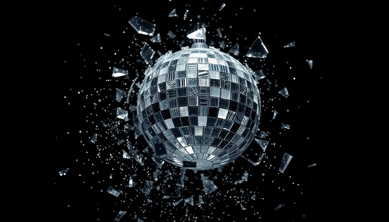 An extreme close-up photograph of shattered glass fragments reflecting bright light, creating a glittering, high-contrast texture that conceptually represents the fragmentation of Chilli's public image.