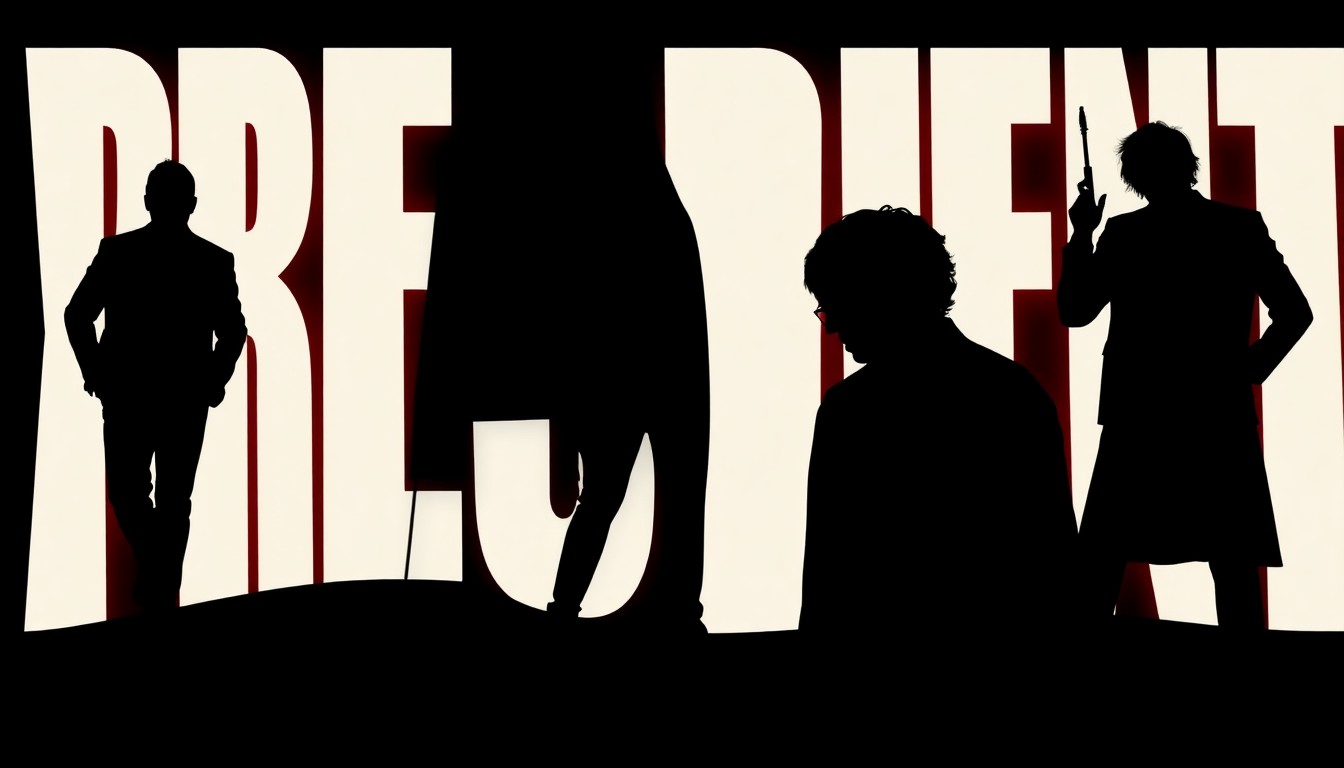 A bold, abstract illustration featuring stark black silhouettes and geometric shapes in high-contrast red and white, conceptually representing the mysterious alt-rock band PRESIDENT and the energy of their upcoming tour.