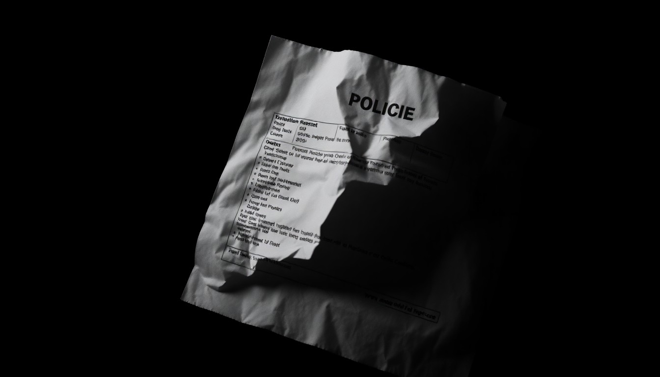 An extreme close-up photograph of a crumpled legal document or citation, the harsh flash illuminating the textured surface and creating a stark, gritty aesthetic that conceptually represents the serious nature of the criminal charges outlined in the story.