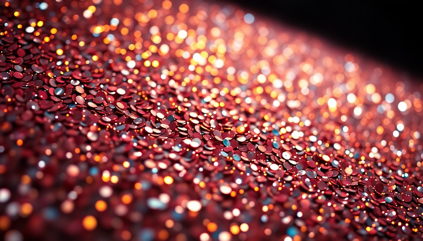 An abstract close-up photograph of shimmering, glittering sequins in dramatic, high-contrast lighting, conveying the luxurious and vibrant mood of the TV industry's spring comeback.