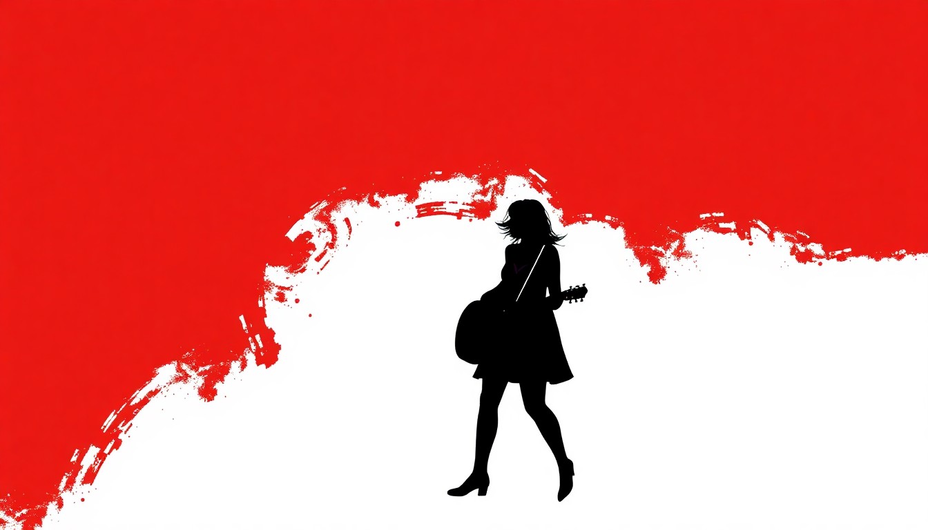 A striking abstract illustration featuring bold black silhouettes and high-contrast solid colors, conceptually representing the emotive, poetic nature of Courtney Marie Andrews' music.