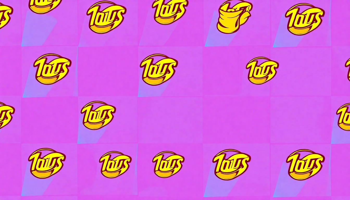 A bold, vibrant silkscreen-style illustration of a single potato chip repeated in a grid pattern, conceptually representing the homemade chips served at Buccan Sandwich Shop.