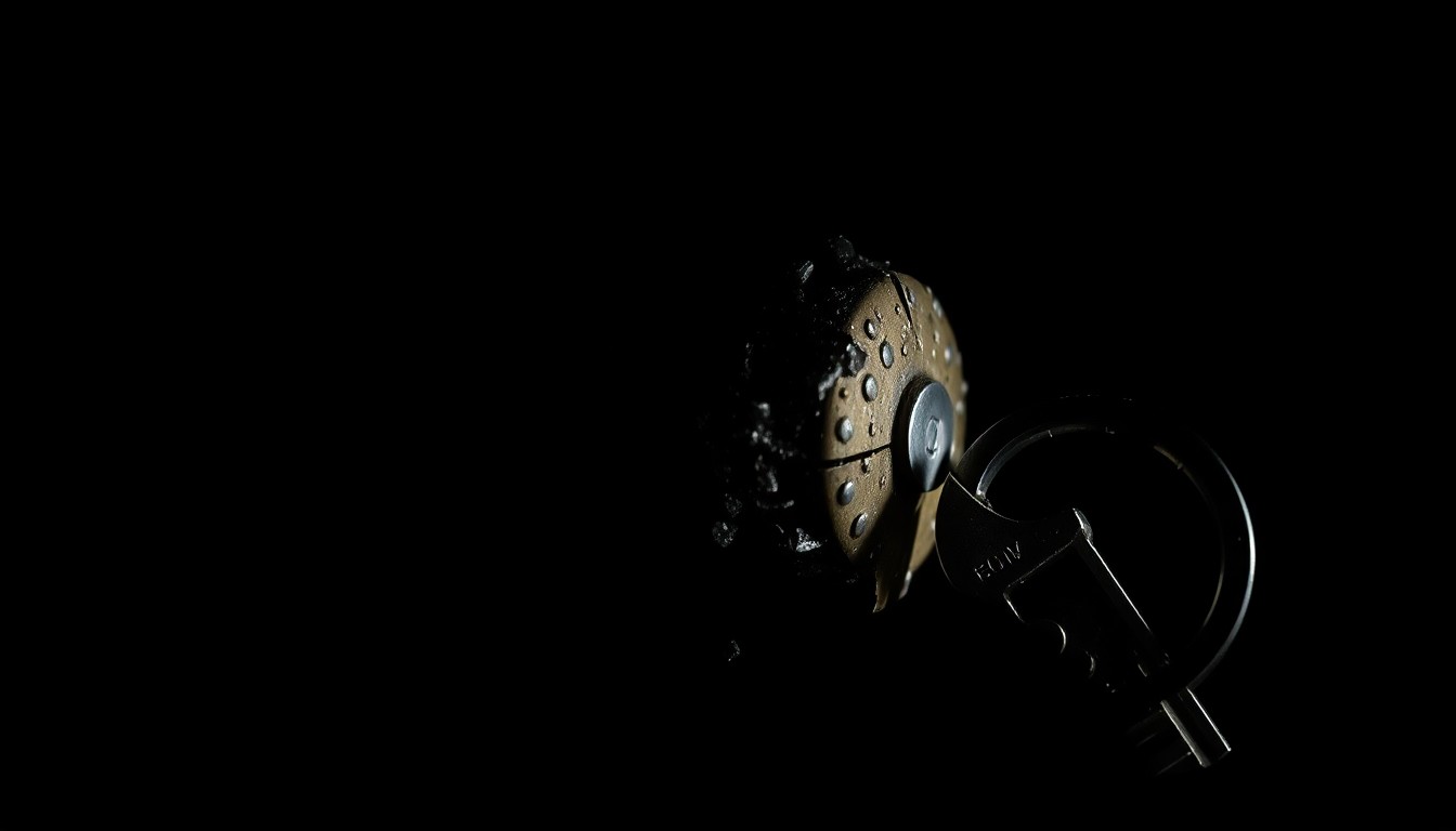An extreme close-up photograph of a damaged lock mechanism, conceptually representing a security incident at a local business.