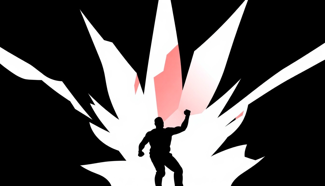 An abstract, minimalist composition of bold, jagged geometric shapes in striking red and black, conceptually representing the intense action and suspense of the movie The Rock.