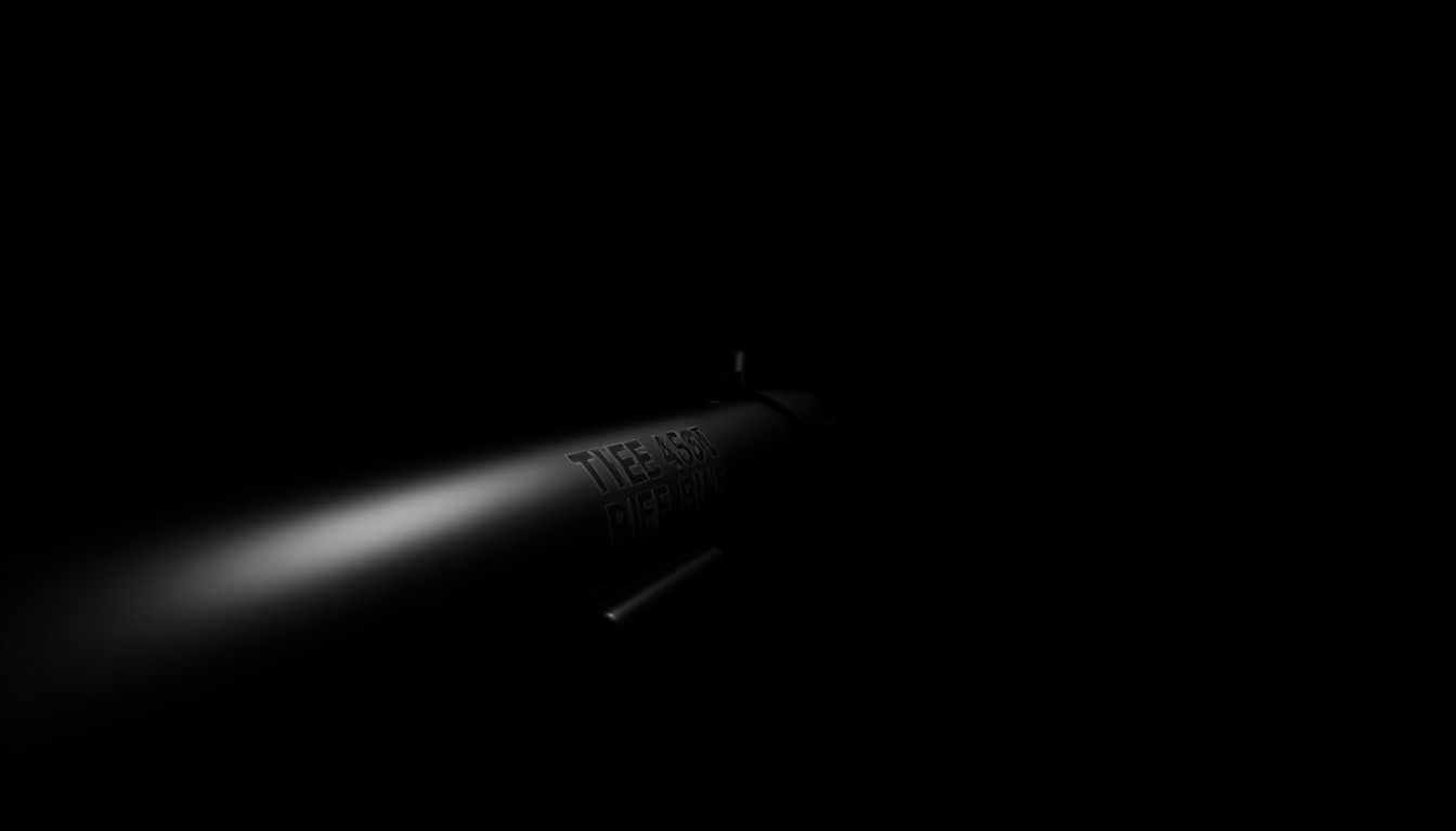 An extreme close-up of a shiny metal BB gun barrel, reflecting a bright flash of light against a dark background, conceptually representing the threat of armed robbery.