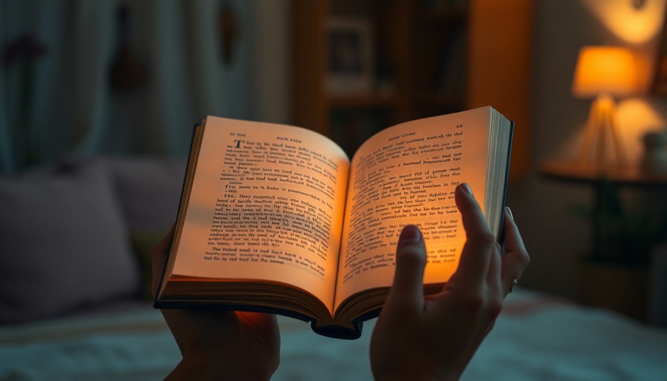 An abstract, out-of-focus photograph of a person's hands holding an open book, with the pages illuminated by warm, diffused light, conceptually representing the themes of faith, discipleship, and the role of God's law in the life of a believer.