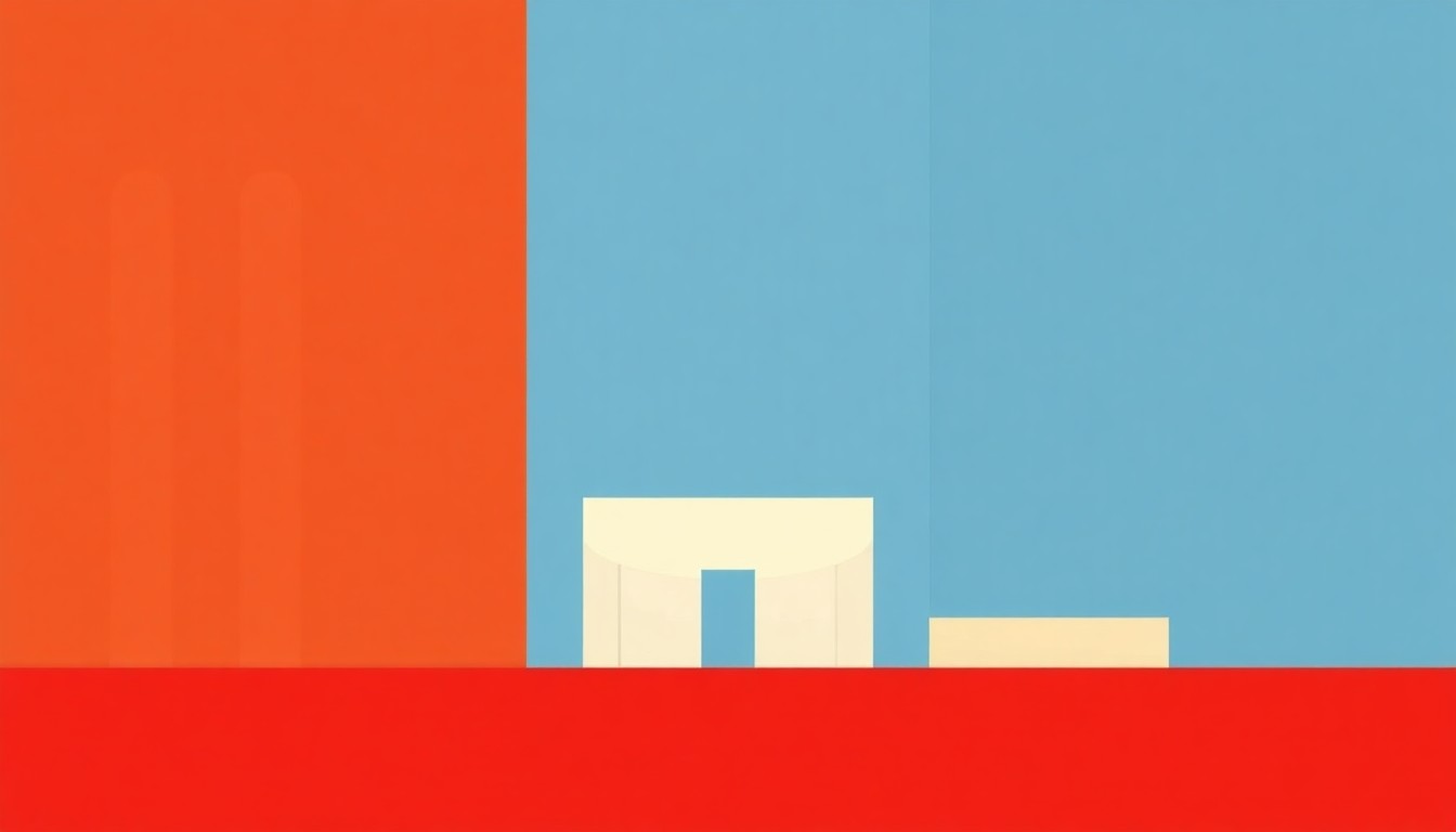 A geometric abstract illustration using bold shapes and primary colors to conceptually represent the Federal Reserve's limited ability to directly address short-term energy price shocks.