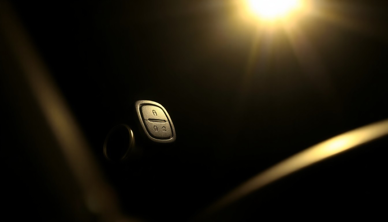 An extreme close-up photograph of a car key and ignition switch, dramatically lit by a harsh flash against a dark background, conveying the serious consequences of drunk driving.