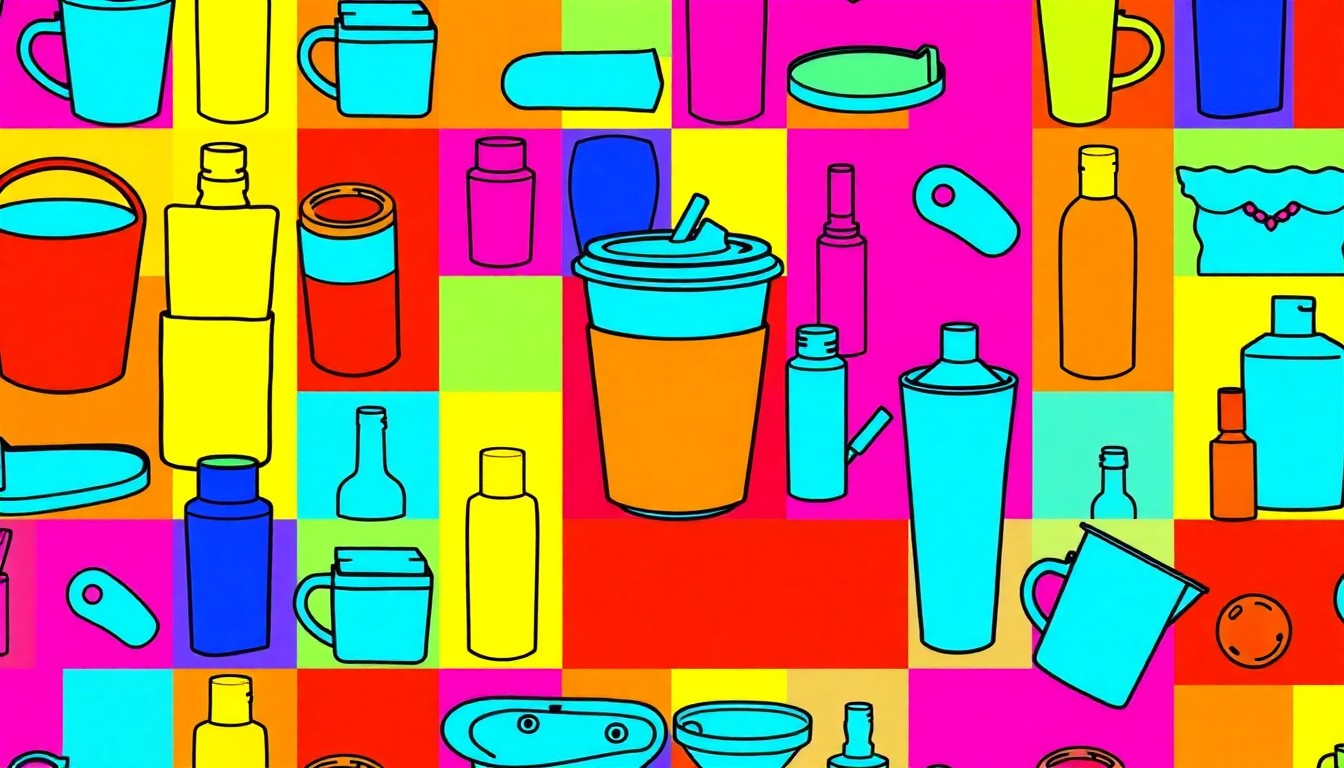 A brightly colored, high-contrast silkscreen print of a stylized coffee mug, repeated in a tight grid pattern, conceptually representing the comfortable, amenity-rich lifestyle of this Scarsdale townhome.