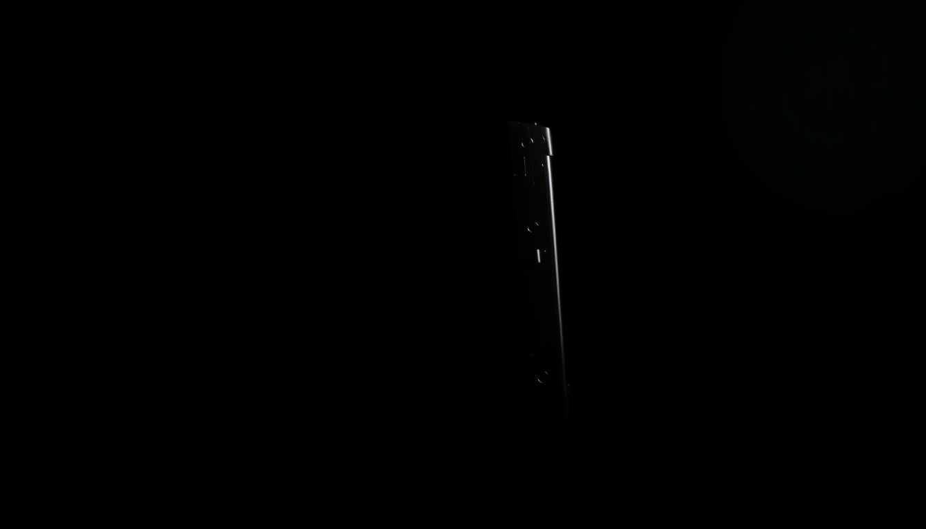An extreme close-up photograph of a handgun magazine against a black background, dramatically lit by a harsh camera flash to create a stark, gritty investigative aesthetic.