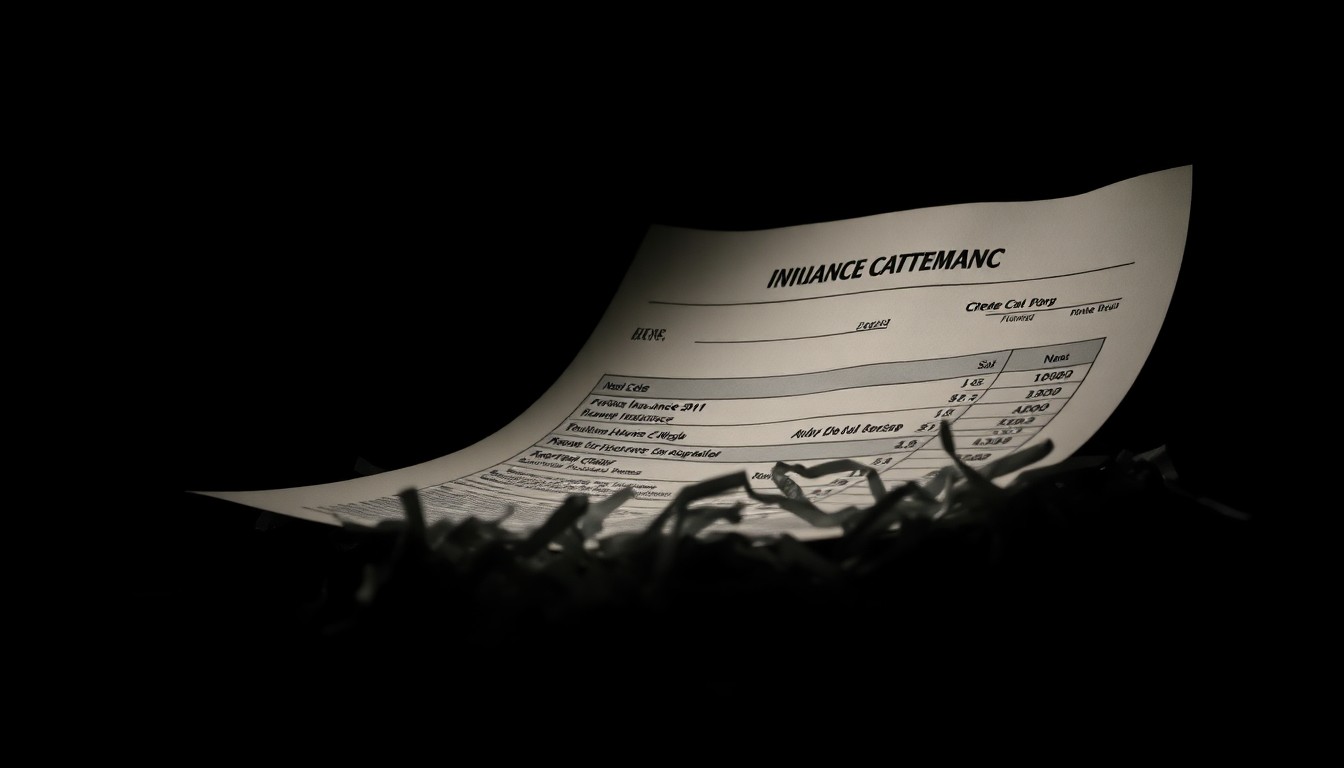 An extreme close-up photograph of a shredded financial document, lit by a harsh, direct camera flash against a pitch-black background, conveying a stark, gritty, investigative aesthetic.