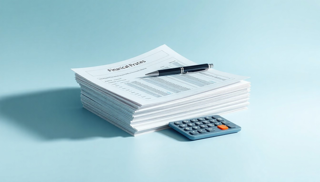 A photorealistic studio still life featuring a stack of financial reports, a pen, and a calculator on a clean, monochromatic background, symbolizing the analytical process behind Regency Centers' quarterly earnings report.