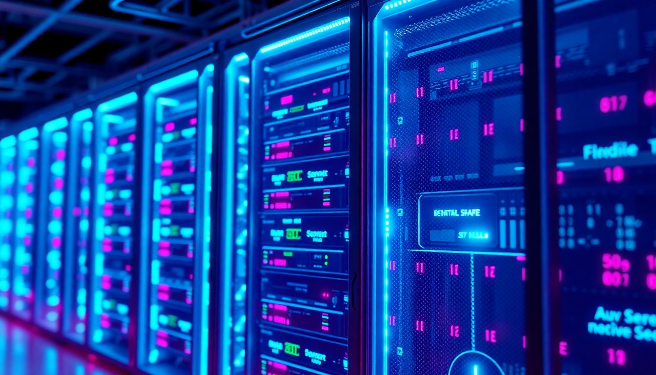 A highly detailed 3D illustration of a glowing, neon-lit cybersecurity server rack, representing the digital infrastructure that powers modern legal technology. The rack is illuminated by pulsing cyan and magenta lights, creating a sense of high-tech complexity and the risks of exposing sensitive legal data.