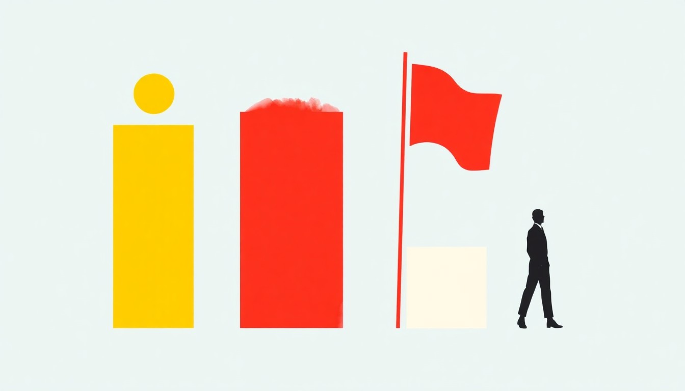 An abstract illustration featuring bold geometric shapes in primary colors, conceptually representing the need for billionaires to pay their fair share.