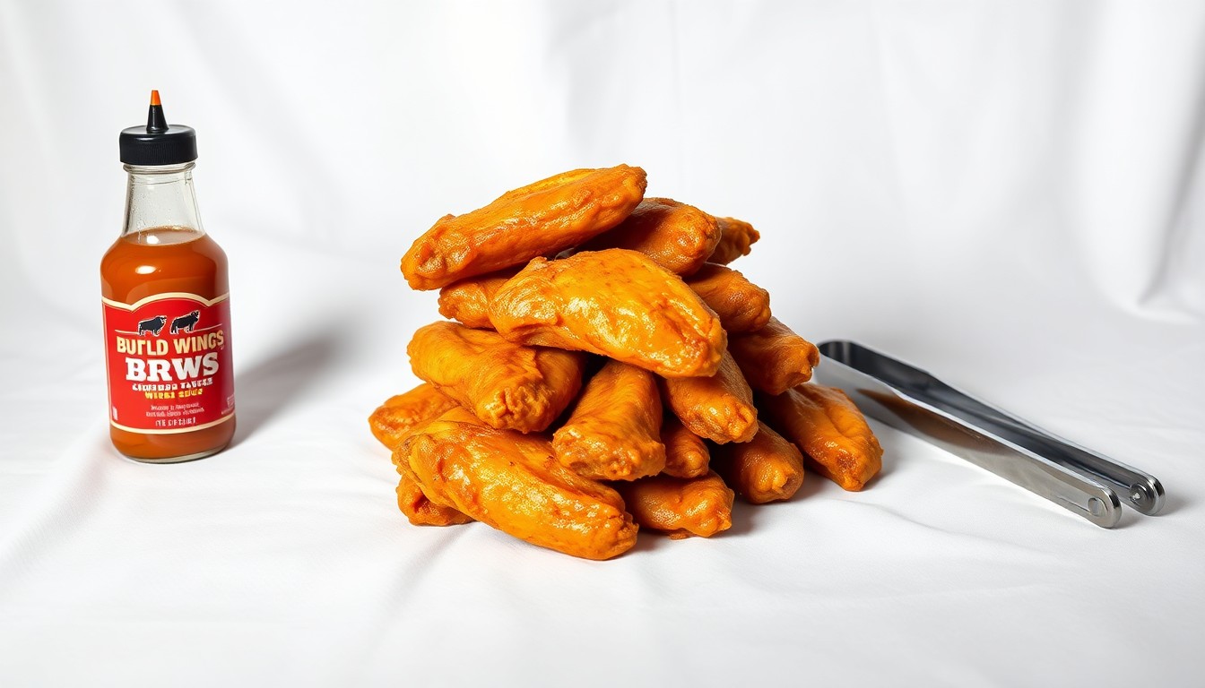 A close-up, high-contrast photograph of a stack of crisp, golden-brown chicken wings on a clean, white background, conceptually representing the premium quality and convenience of the new Buffalo Wild Wings GO location.