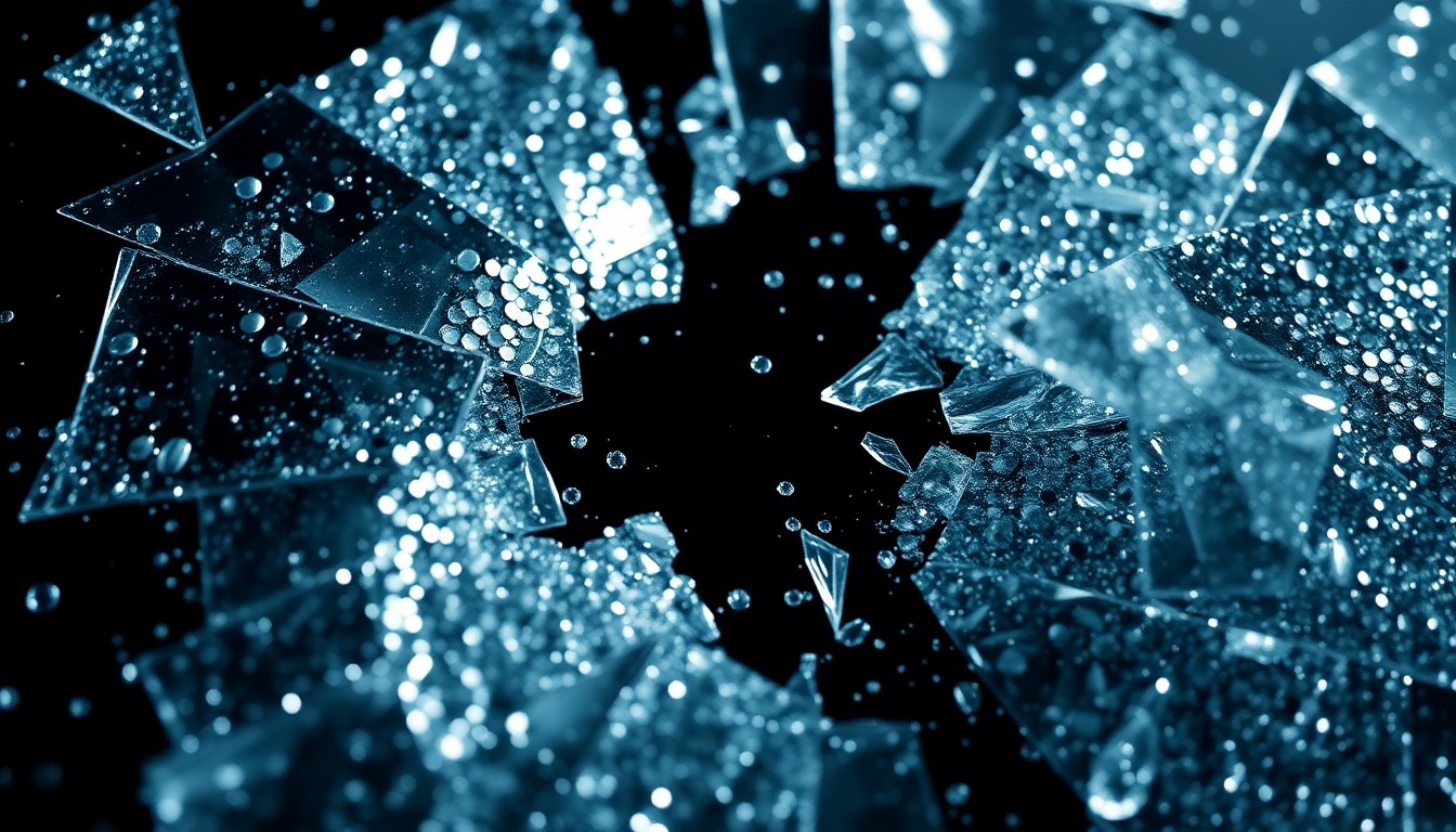 An abstract close-up image of shimmering sequins and shattered glass, conveying the glamour and intrigue of the Housemaid films.