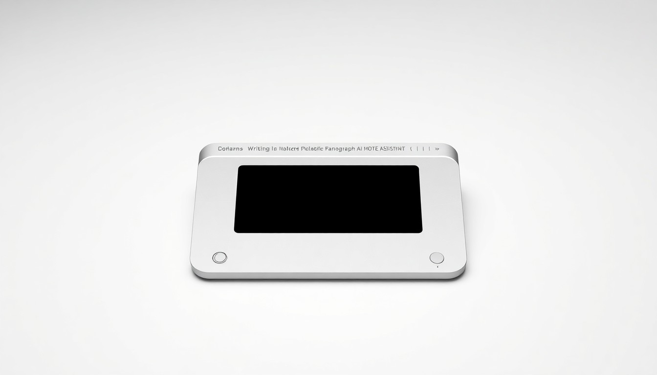 An extreme close-up of a minimalist, geometric AI writing assistant device rendered in sleek, matte materials, conceptually illustrating the challenges of maintaining journalistic integrity in the age of artificial intelligence.