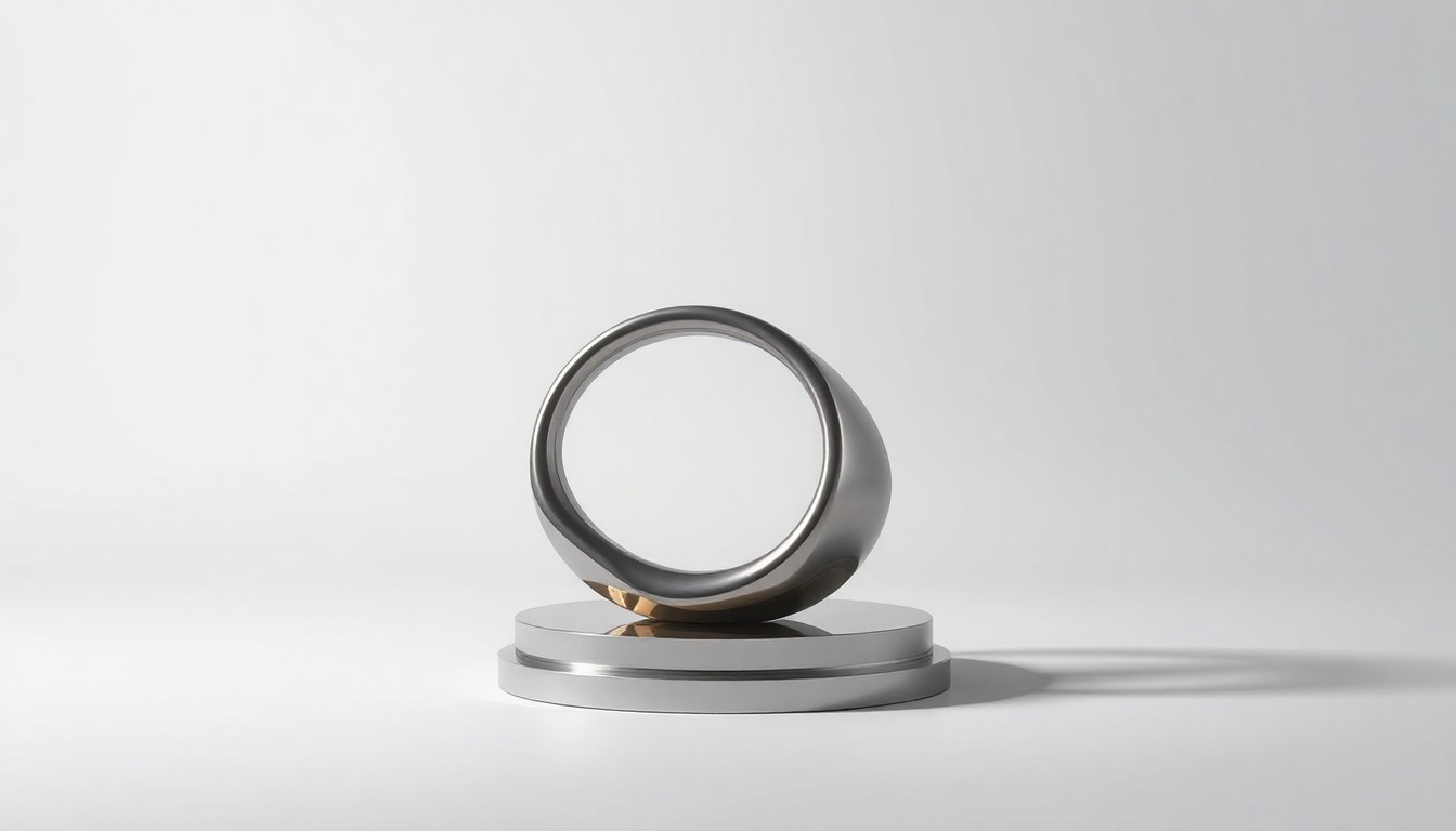 A minimalist, photorealistic studio still-life photograph featuring a polished, geometric metal sculpture on a clean, monochromatic background, conceptually representing the financial performance and market position of an energy company.
