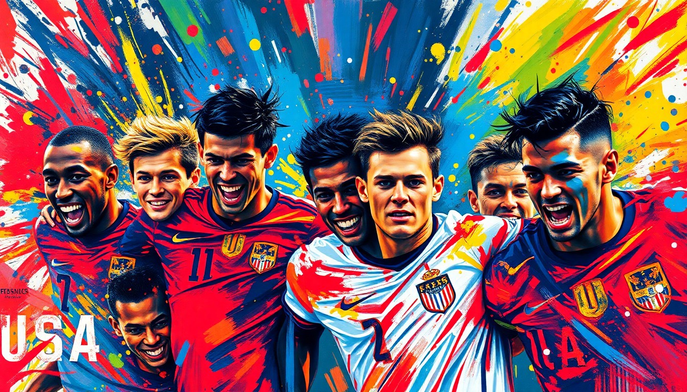 An extreme close-up of soccer players' legs and feet in motion, rendered in a vibrant, expressionist style with rapid brushstrokes and neon colors, conceptually capturing the raw energy and movement of the training session.