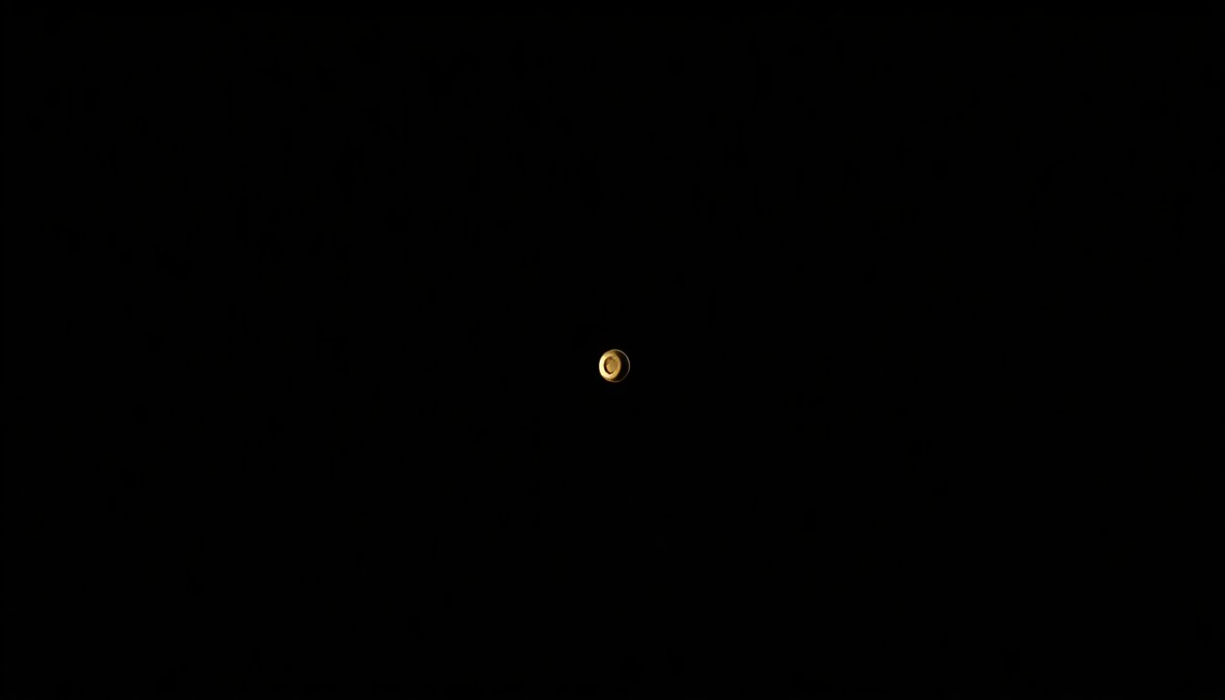 An extreme close-up photograph of a single bullet casing lit by a harsh, direct camera flash against a pitch-black background, conceptually representing the weapon used in the murder.