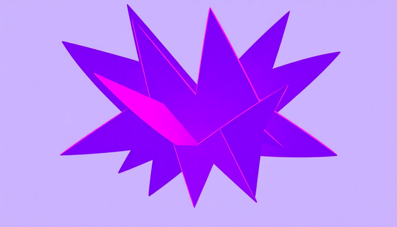 An abstract, minimalist illustration composed of sharp, overlapping geometric shapes in deep purple, electric blue, and neon pink, conveying the high-energy and global influence of the K-pop group BTS.