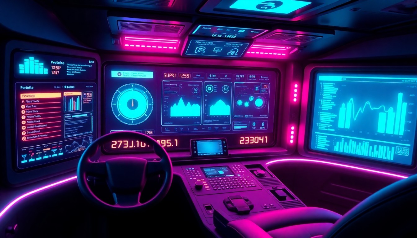 A highly detailed, glowing 3D illustration of a futuristic taxi dispatch control panel, with various digital interfaces and data visualizations illuminated by neon cyan and magenta lights, conveying a sense of interconnected, advanced technology powering a seamless ride-hailing experience.