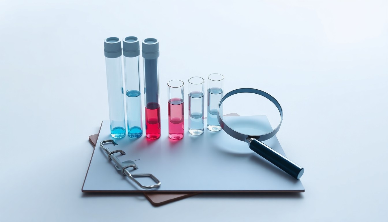 A minimalist studio still life featuring polished laboratory equipment arranged elegantly, conveying the precision and reliability of accredited testing.