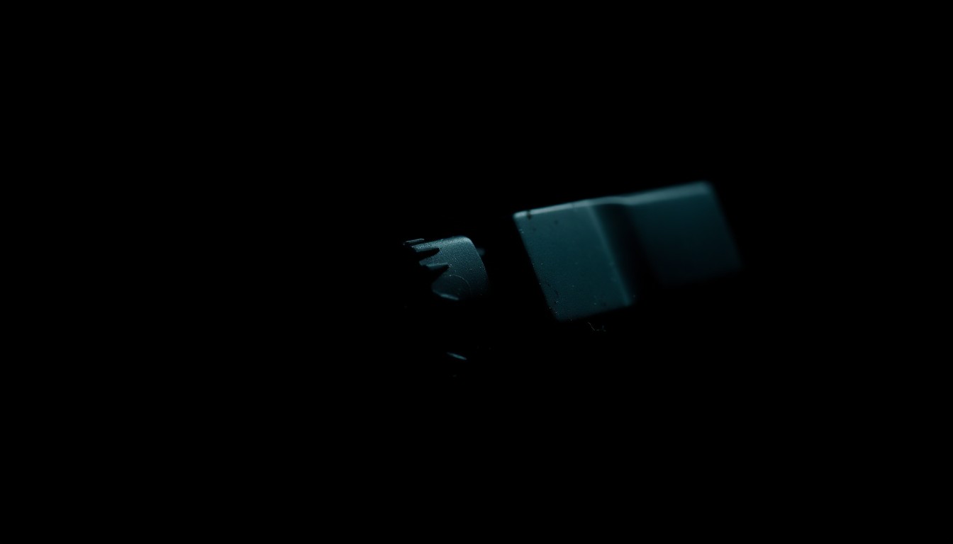 An extreme close-up photograph of a damaged car sensor or electronic component, lit by a harsh, direct camera flash against a pitch-black background, conveying the stark, gritty aftermath of a dangerous high-speed chase.