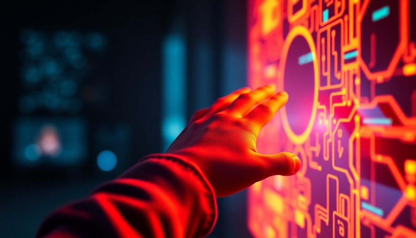 A highly detailed, glowing 3D macro illustration of a child's hand reaching towards a flickering, neon-lit digital interface, conceptually representing the dangers of unmoderated AI-generated content targeting young viewers.