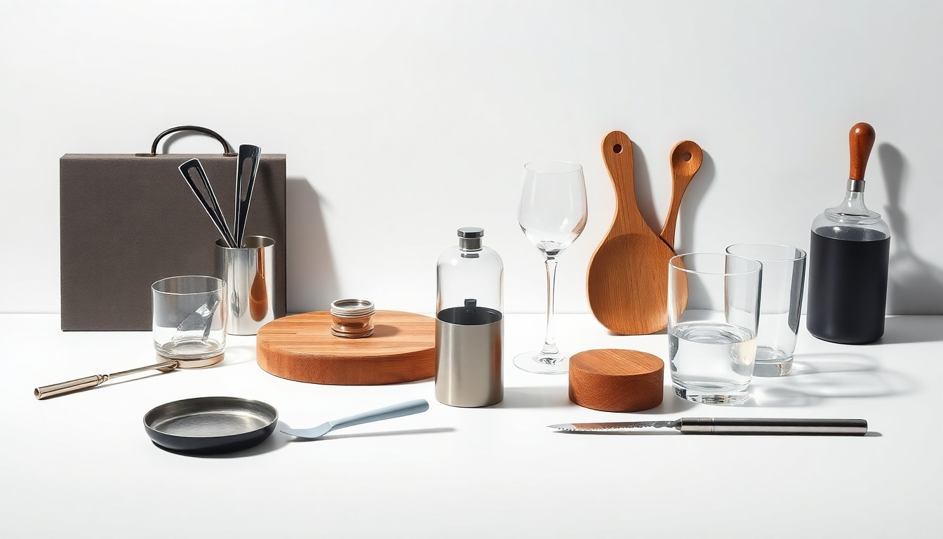 A high-end studio photograph featuring a collection of polished, geometric objects arranged on a clean, monochromatic background, symbolizing the abstract concepts of entrepreneurship, hospitality, and workforce development.