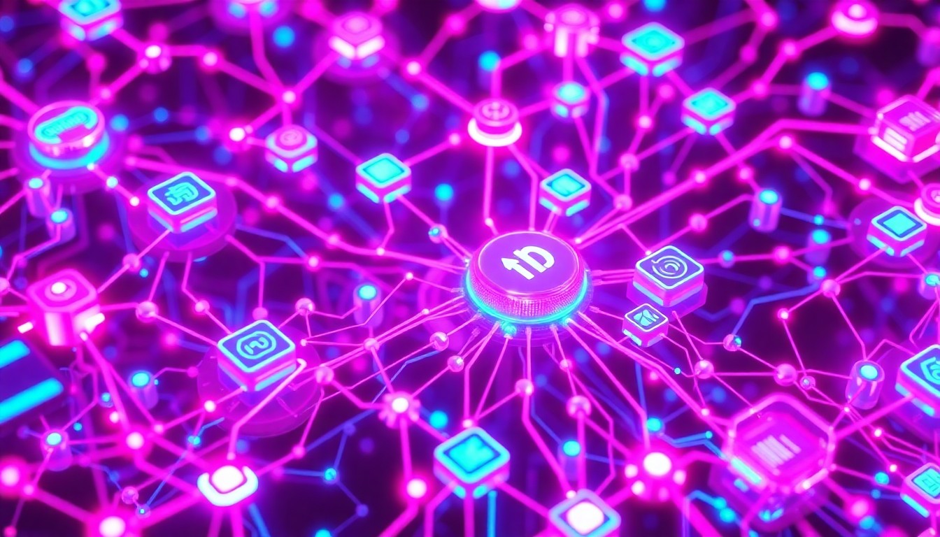 A highly detailed, glowing 3D macro illustration of a complex network of interconnected AI agents, APIs, and SaaS applications, all illuminated by neon cyan and magenta lights, conceptually representing the scale, complexity, and potential vulnerabilities of the 'agentic ecosystem' that enterprises are struggling to secure.