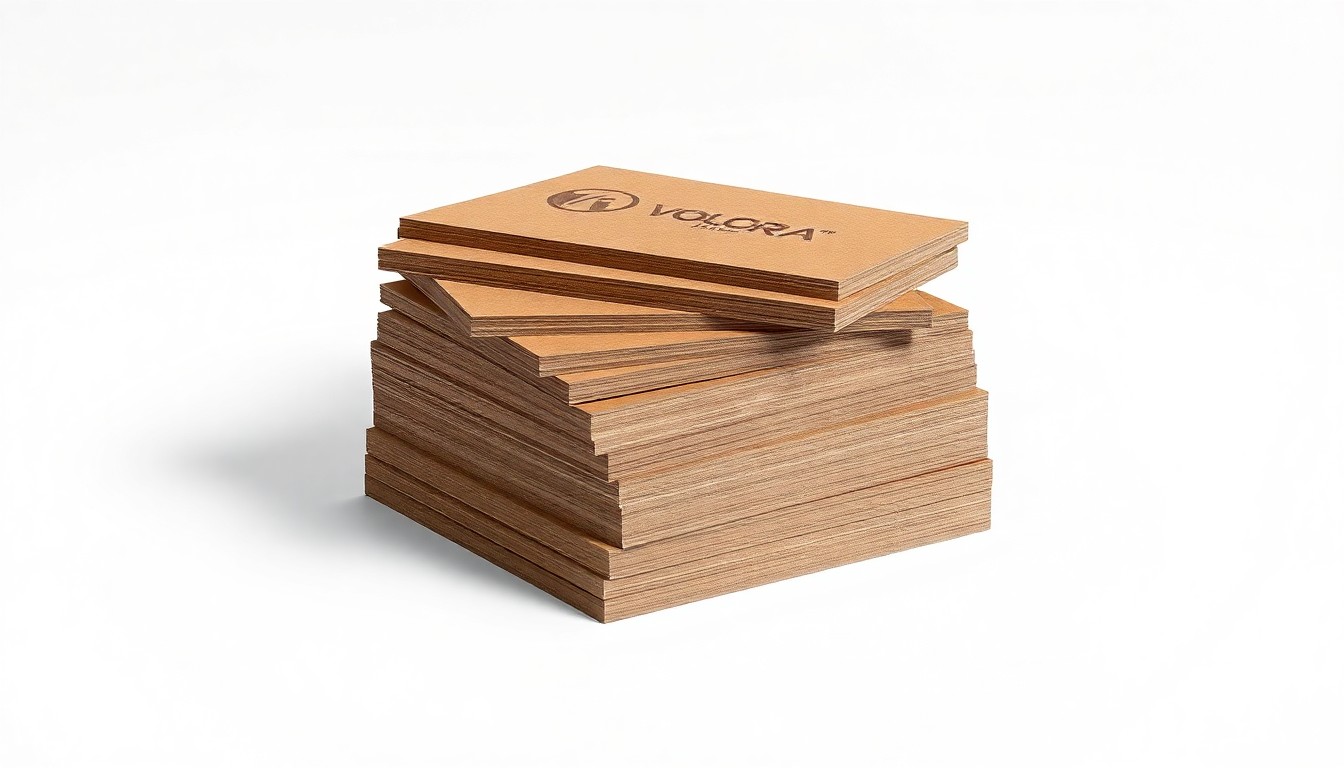 A close-up photograph of several stacked sheets of premium, textured brown paperboard, showcasing the high-quality materials and craftsmanship of Clearwater Paper's new Velora™ product line.