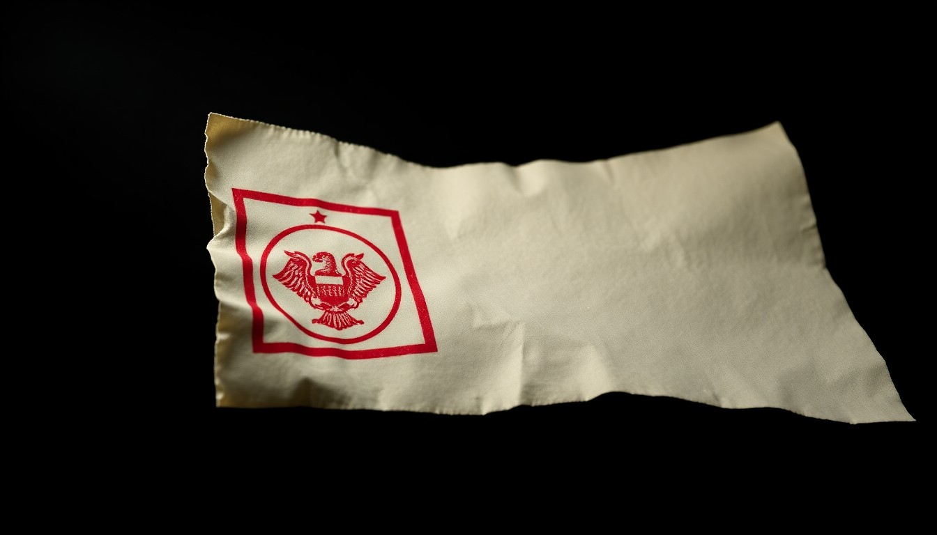 An extreme close-up photograph of a crumpled, official-looking document with a red stamp, lit by a harsh, direct camera flash against a pitch-black background, conceptually representing the deceptive nature of the permit payment scam.