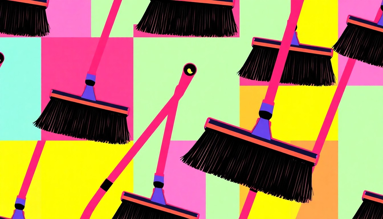 A high-contrast, silkscreen-style illustration of a bright red trash grabber tool repeated in a grid pattern, conceptually representing a community cleanup effort.