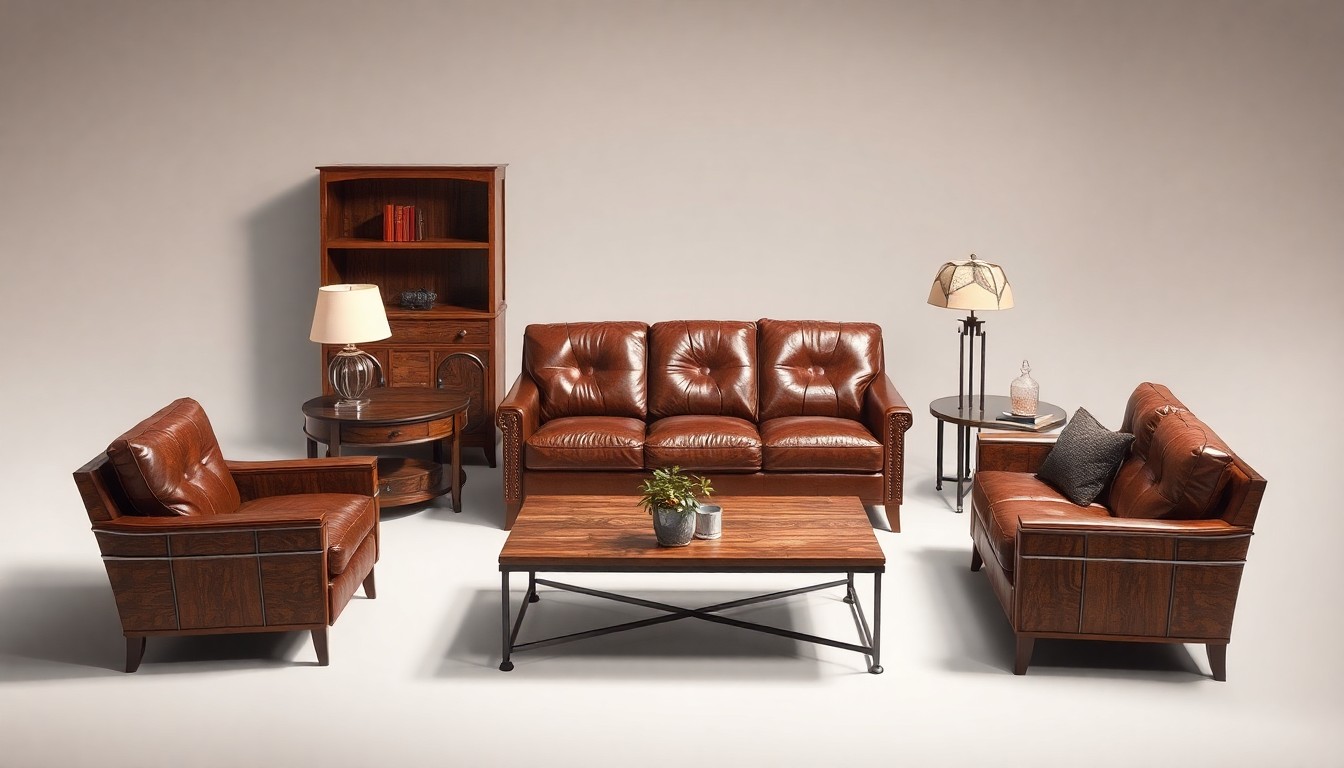 A high-end, photorealistic studio still-life photograph featuring a collection of premium, polished wood and metal Broyhill furniture pieces arranged elegantly on a clean, monochromatic seamless background, conceptually representing the timeless quality and craftsmanship of the revitalized brand.