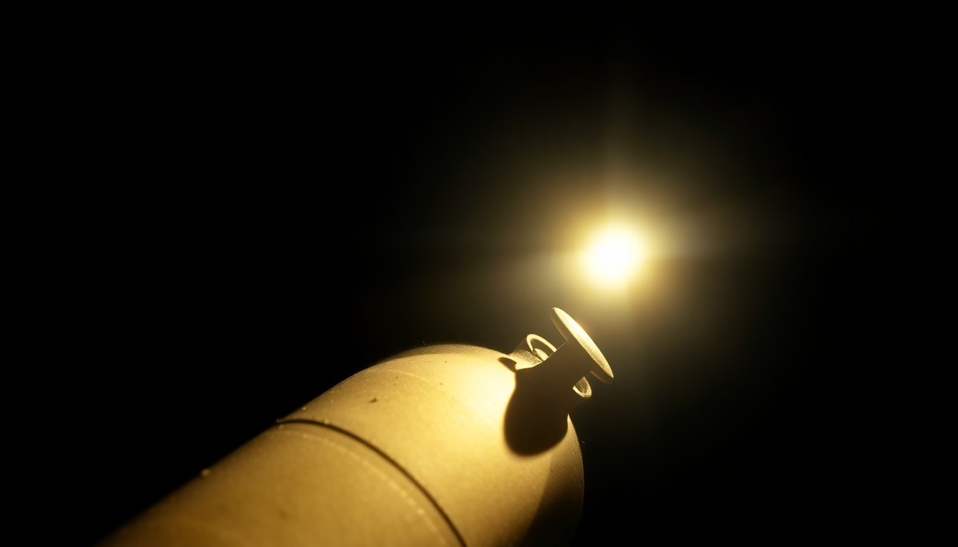 An extreme close-up photograph of a punctured, twisted metal CNG gas cylinder, the surface textured and reflecting harsh, dramatic lighting, conceptually illustrating the aftermath of the deadly Sun Metro bus explosion.