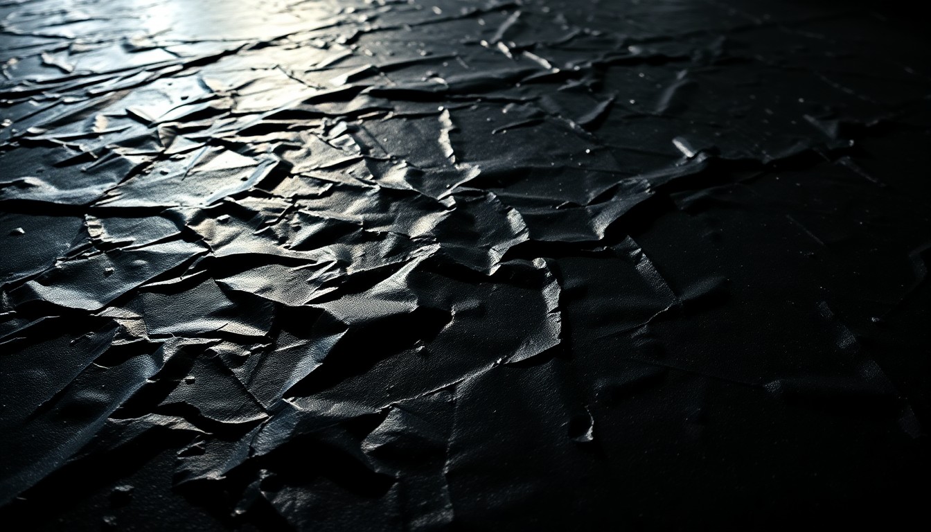 An extreme macro photograph of a crumpled, shiny wrestling mat surface, with dramatic high-contrast lighting creating a gritty, high-energy glamour aesthetic that evokes the physicality of professional wrestling.