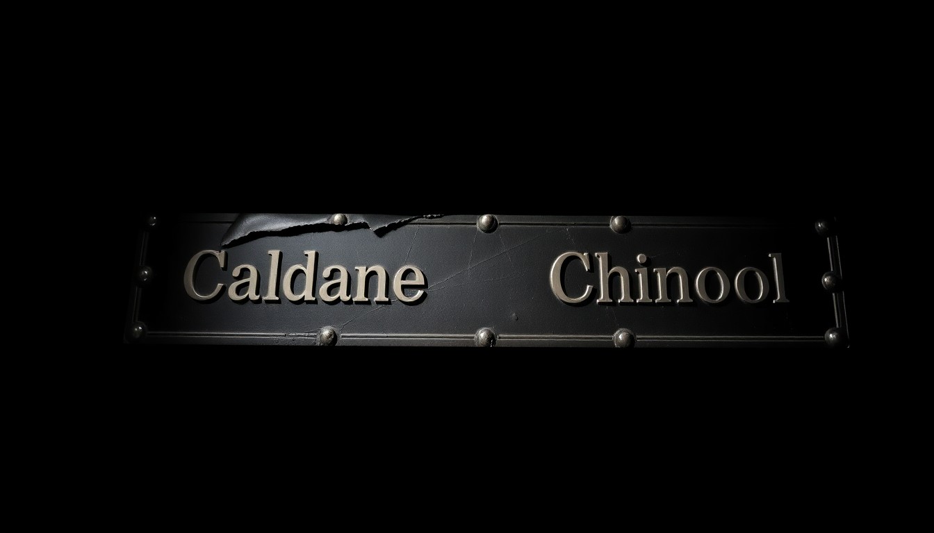 An extreme close-up photograph of a partially obscured school nameplate, lit by a harsh, direct camera flash against a pitch-black background, conceptually representing the controversy and removal of the school's namesake.